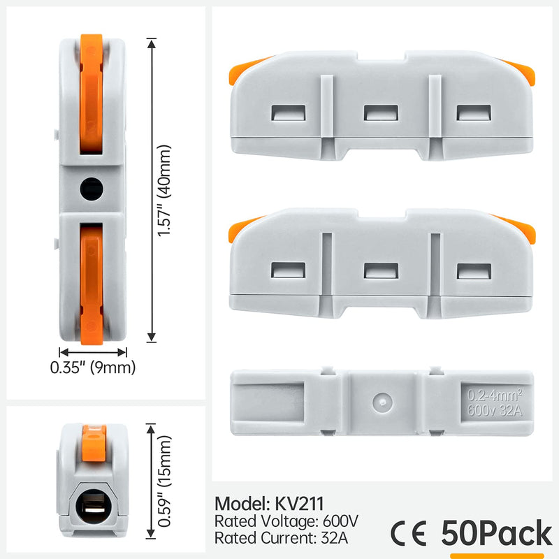 GKEEMARS 50 Pcs Wire Connector, 1 Conductor Compact Splicing Wire Connectors for Circuit Inline 24-12 AWG (Orange)