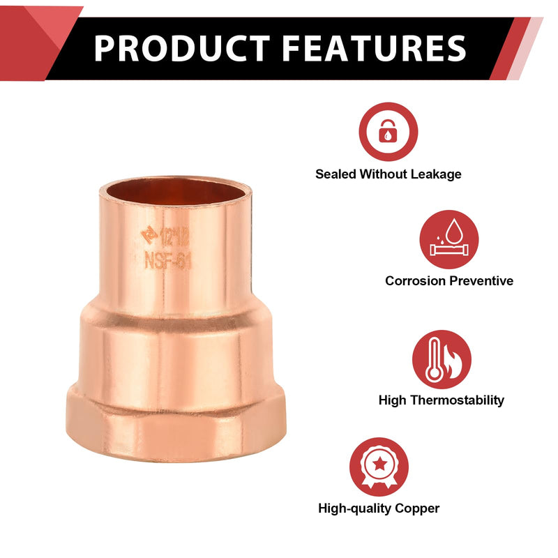 10Pcs EFIELD 1/2"FTG x 1/2"Copper Female Street Adapter(COPPER041-10) 1/2" FTG x Female Street Adapter