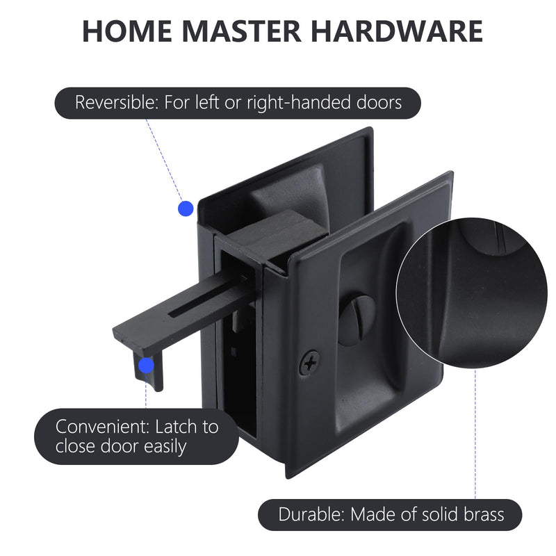 HOME MASTER HARDWARE Privacy Pocket Door Lock Pull Replace Damaged Or Old Sliding Door Locks Premium Quality Solid Brass Matte Black 2-3/4”x2-1/2”, for 1-3/8” Thickness Door (2 Pack) 2-3/4”x2-1/2” Black-2pack