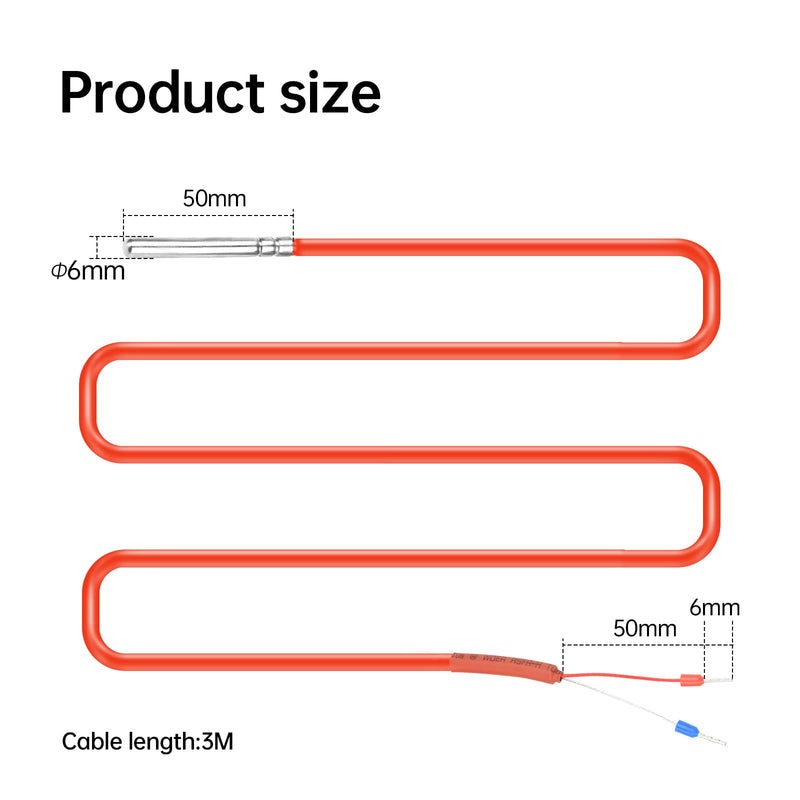 Diymore 2PCS 3M PT1000 Thermal Resistor,3M Silicone Cable,Stainless Steel Probe, -122℉~356℉ Temperature Sensor, High-Precision Platinum Resistance Thermometer for Industrial and Laboratory Measurement 2 PCS 3M PT1001