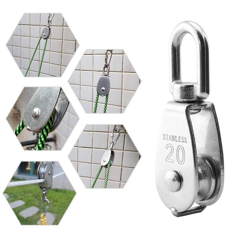 Rocaris 10 Pcs Stainless Steel Wire Rope Crane Pulley Block M20 Lifting Crane Swivel Hook Single Pulley Block Hanging Wire Towing Wheel M20-10 Pcs