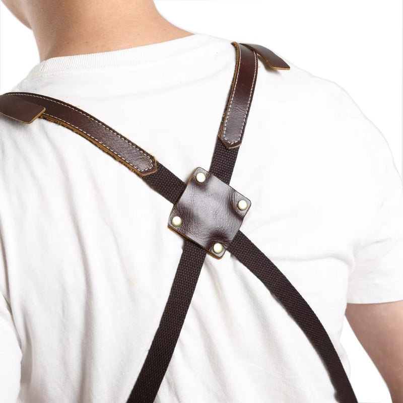 One Size Fits Utility Apron Adjustable Cross-Back Straps Multi-Use Portable Waxed Canvas Aprons With 5 Tool Pockets. Black