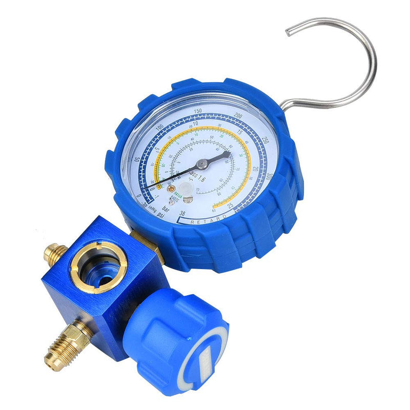 AC Manifold Set, Professional Low Pressure A/C Refrigeration Tool with Visual Mirror Sight Glass for HVAC Technicians Blue G1/4 Inch 68mm
