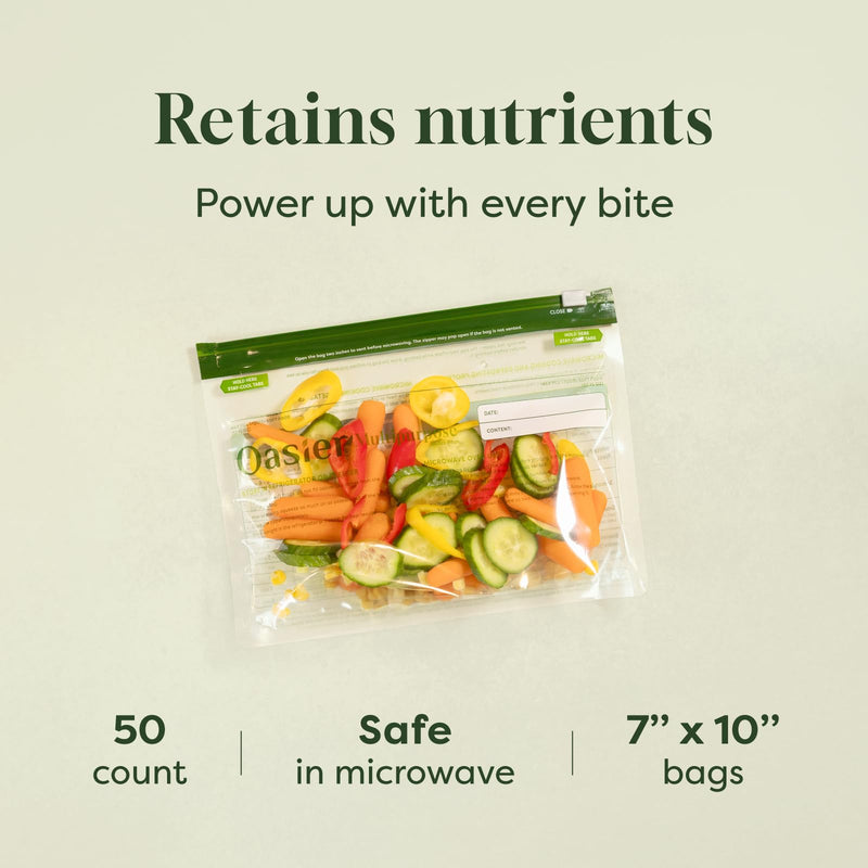 Microwave Steamer Cooking Bags, 50 Count, Healthy Oil-Free Steaming for Vegetables, Fish & More, BPA-Free Steam Cooker Pouch - 7"x10"