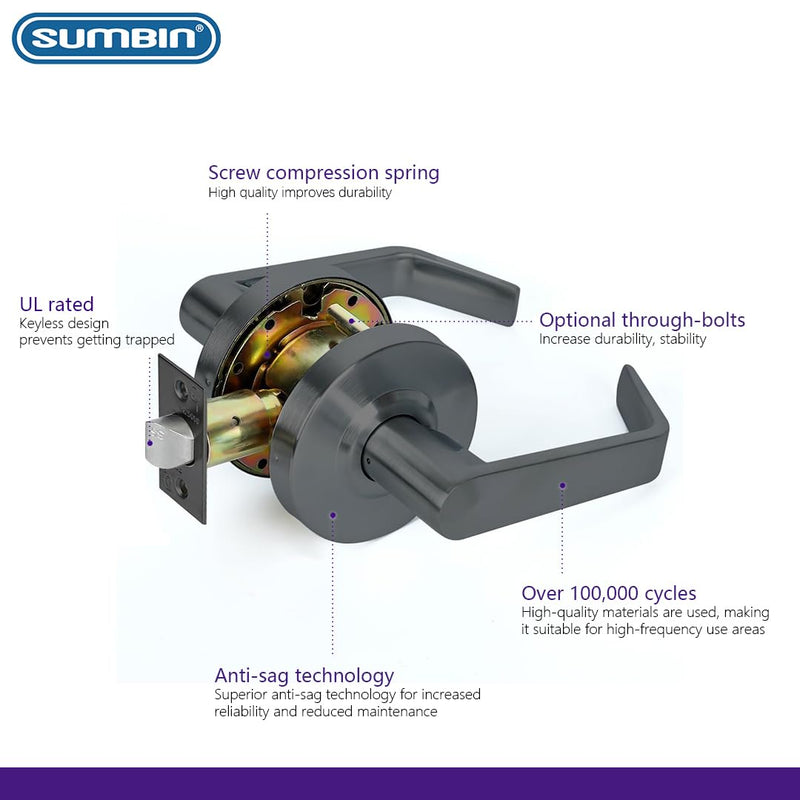 Grade 2 Commercial Heavy Duty Passage Door Lever Lockset, ADA, Matt Black Finish B400 Passage RB