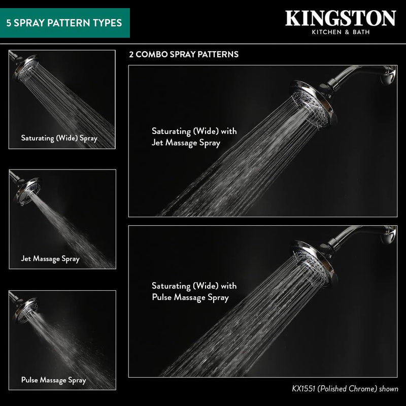 Kingston Brass KX1557 Vilbosch 5-Inch Round 5-Function ABS Shower Head in Brushed Brass 4.94 x 4.94 x 3.44