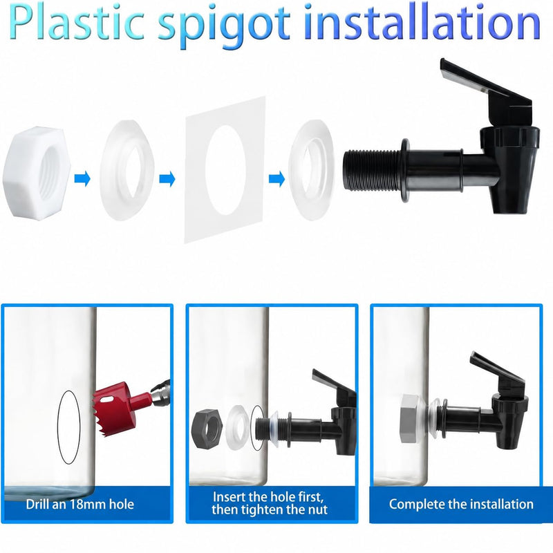 Replacement Cooler Spigot, Reusable Plastic Tap for Bottle Jug, Beverage Dispenser, Crock and Container, Lever Pour Valve Spout (2 Black) 2 Black
