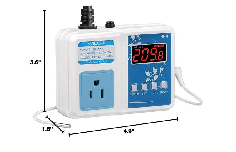 WH1436A 10A Temperature Controller 110V Digital Thermostat Switch Sous Vide Controller NTC 10K Sensor Improved Version