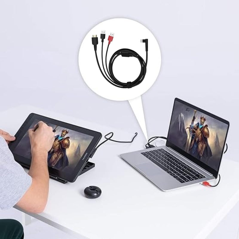3-in-1 Cable CB05A Suitable for huion Graphics Drawing Tablet Display Kamvas 12 Kamvas 13 Kamvas 16 (2021) with HDMI Type C
