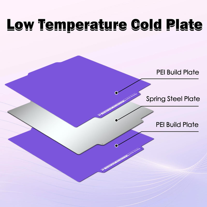 Cool Build Plate for FLASHFORGE Creator 5/Creator 5 Pro No Heating No Glue Purple Cold Low Temperature Double Sided Smooth PEI Sheet Flexible Spring Steel Plate Removable Platform