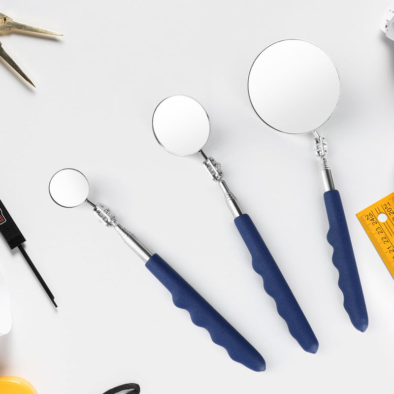 3 Pieces Telescoping Inspection Mirror, Mechanics Mirror Tool with Long Handle, Stainless Steel Round Extendable Mirror for Technicians Mechanics Contractors Checking Observation