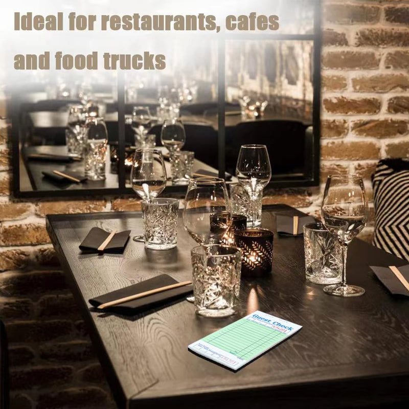 Guest Checks Server Note Pads 6 Pack 300 Orders, Green Guest Check Pads with Bottom Receipt, Waitress Notepad for Restaurant Business 6PCS