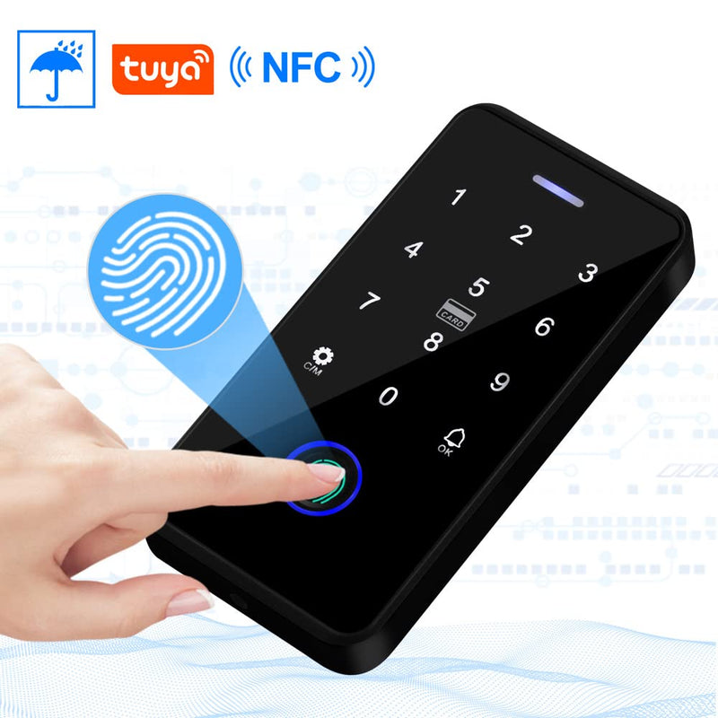NFC Bluetooth Tuya Access Controller IP68 Waterproof RFID Keypad Fingerprint Biometrics Smart Password Lock System + 10pcs 13.56MHz Keyfobs