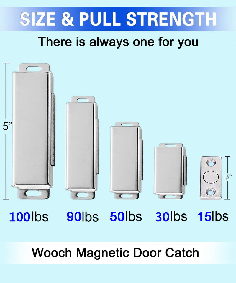 WOOCH Magnetic Door Catch - 30lb High Magnetic Stainless Steel Heavy Duty Catch for Kitchen Bathroom Cupboard Wardrobe Closet Closures Cabinet Door Drawer Latch (2.1 in Silver, 2-Pack) 2 Pack