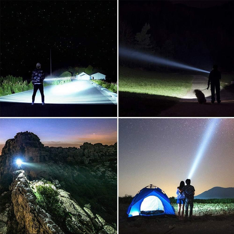 YIERBLUE Rechargeable Spotlight, Super Bright 1000000 High Lumen LED Handheld Spotlight Long Lasting Large Flashlight Searchlight and Flood Camping Flashlight with Foldable Tripod Silver