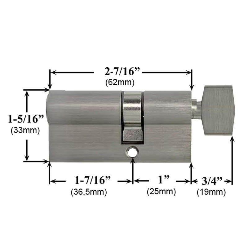 Offset Euro Profile Lock Cylinder with Thumb Turn Fits for Pella Storm Door 2-Bolt Lock, Includes 3 Solid Brass Keys (1, Satin Nickel) 1