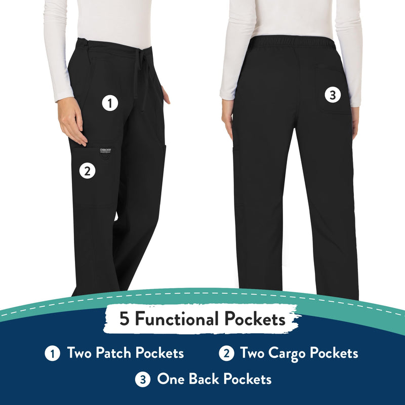Scrubs for Women Workwear Revolution, Drawstring Scrub Pants, Soft Stretch WW120 Small Black