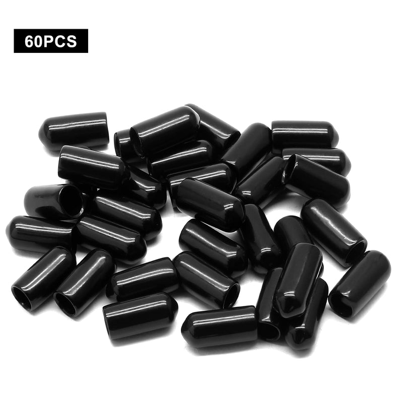 60 Pcs Round Rubber End Caps, 1/4" (6.5mm) ID Vinyl Flexible Screw Thread Protectors Screw Bolt End Protectors for Metal Tubing Rod Bolt, Black 6.5mm 60 Pcs