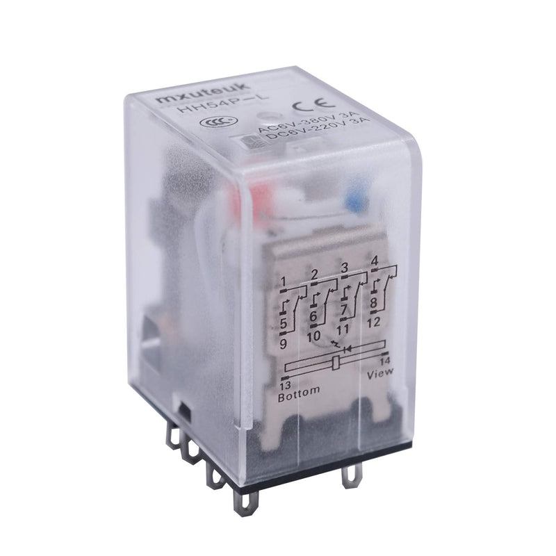 mxuteuk 2pcs HH54P AC 110V/120V Coil 14 Pin 3A 4PDT LED Indicator Electromagnetic Power Relay, with Base, with DIN Rail Slotted Aluminum 14Pin-3A