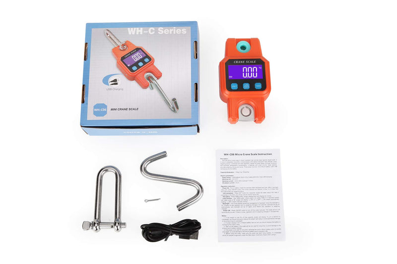 Klau Portable Rechargeable Crane Scale 300 kg / 600 lb Heavy Duty Digital Hanging Scales LCD Display with Backlight Orange for Home Farm Hunting Outdoor