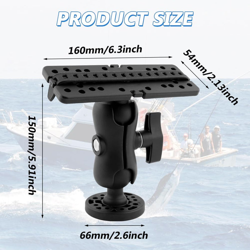 Fish Finder Mount Base, 360 Degree Swivel Marine Universal Electronic Mount, Ball Mount Fish Finder and Universal Mounting Plate for Marine Boat Kayak Pontoon Canoe black