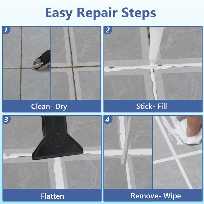 17.64 oz Tile Grout Repair Kit - Grout Filler, Fast Drying Sealer Waterproof Paint with Silicone Trowel Scraper, Restore & Renew Bathroom Shower Kitchen Floor Tile Joints, Line, Gaps (White) White
