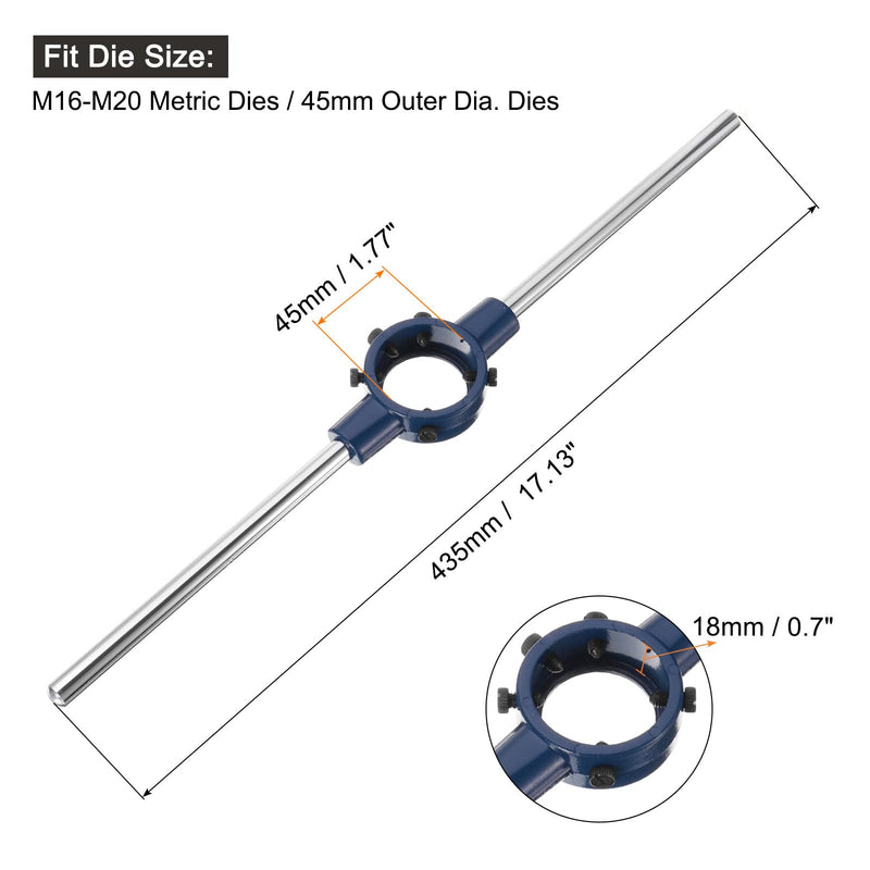 uxcell Round Die Stock Handle Wrench 45mm(1.77") Adjustable Threading Die Wrench Handle Holder for Bolt Thread Repair Bar Tools (Fit M16-M20 Metric Dies / 45mm Outer Dia. Dies)