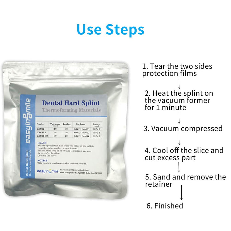 Dental Hard Splint, Thermoforming Materials for Vacuum Forming Machine 5''x 5'' (2.0MM-10PCS) 2.0MM-10PCS