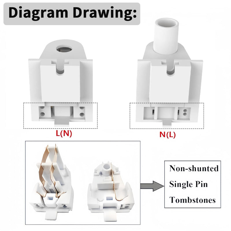 (12-Pairs) JESLED Single Pin FA8 Tombstone - Non-Shunted T8/T10/T12 LED Socket Lampholder Base Holder for 8FT Fluorescent Tube Light, Retrofiting Bulbs Fixtures, Flameresistant Plunger, UL Listed 12-Pairs