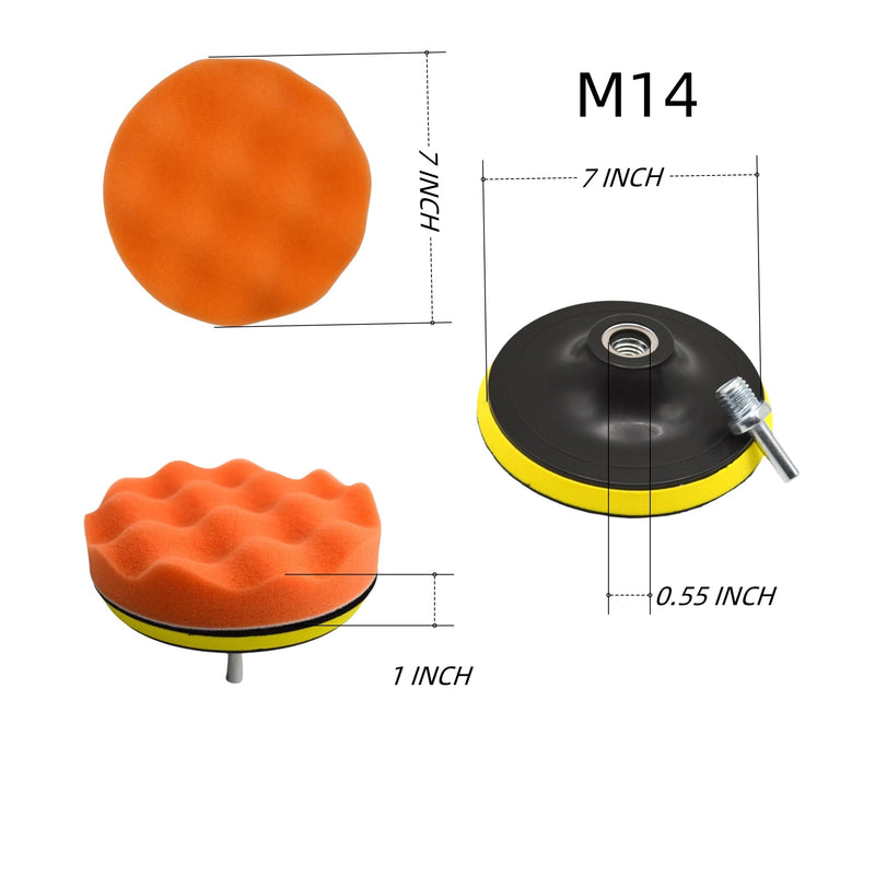 12Pcs 7inch Foam Buffing Polishing Pads Kit, with Coral Fleece Pad, Backing Plate, M14 Drill Adapter, Car Buffing Kit for Car Polishing, Waxing, Sealing Glaze (12Pcs-7inch) 12Pcs-7inch