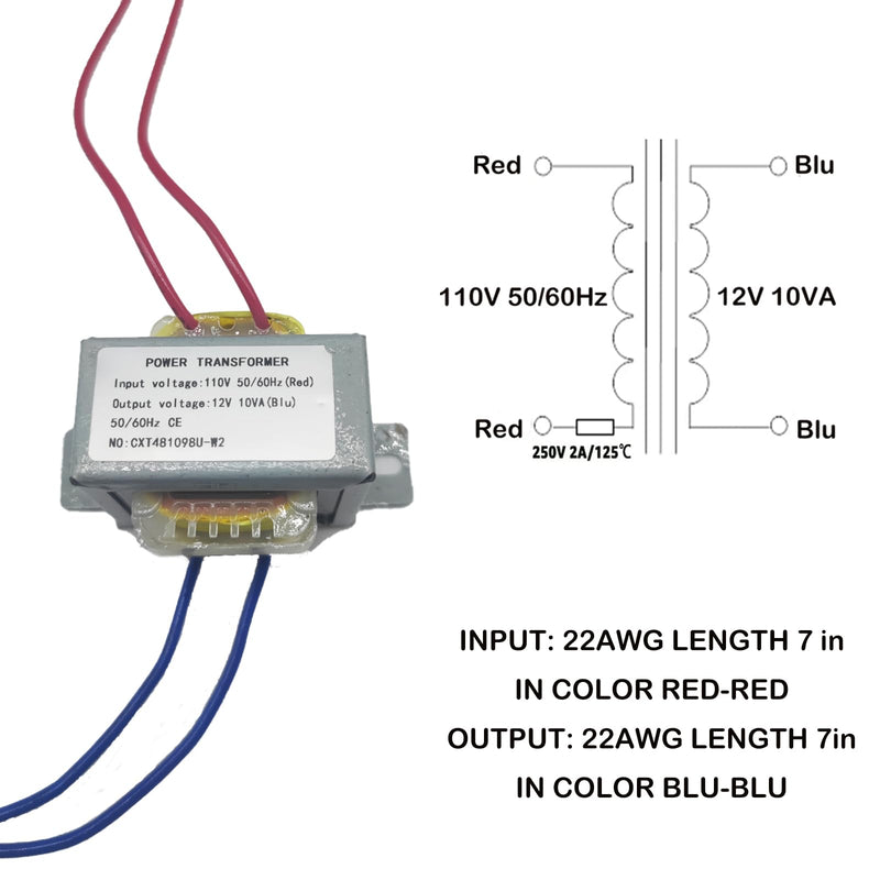 12V/10W AC/AC Power Transformer, Input 110V 50/60HZ Single-Phase Transformer,Step Down Transformer 110v to 12vac Power Converters Control Transformer