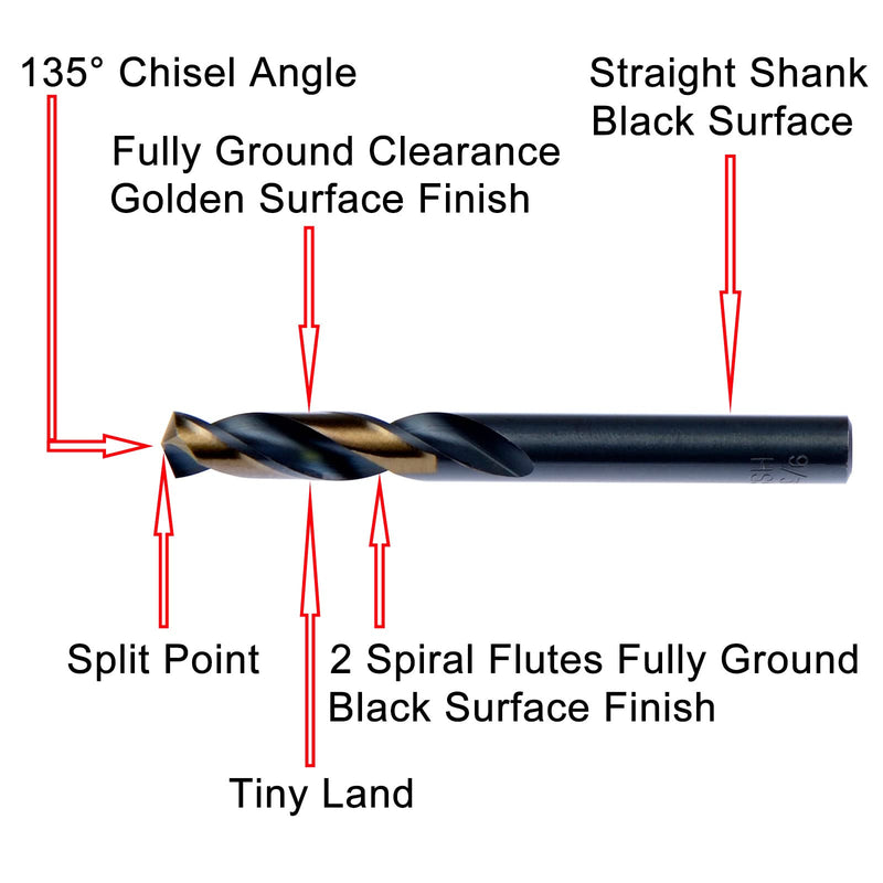 MAXTOOL 1/2" 2pcs Identical Screw Machine Drills HSS M2 Twist Stub Drill Bits Black & Bronze Fully Ground Straight Shank Short Drills; SMF02H10R32P2