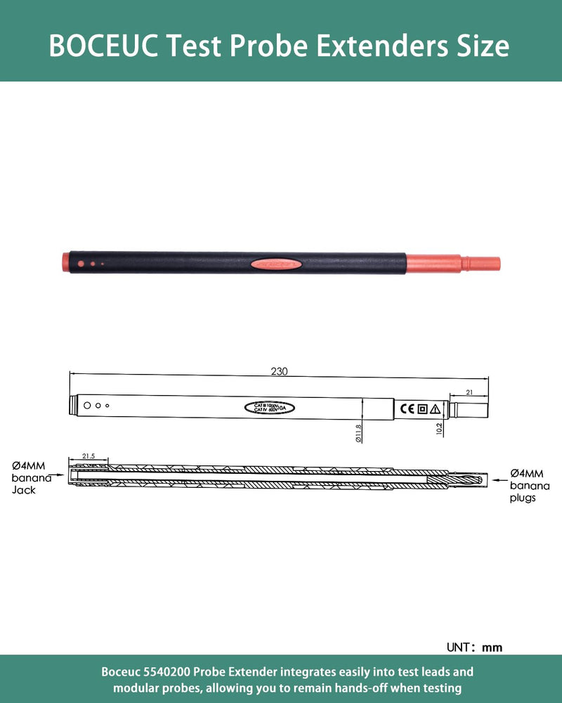 Multimeter Leads, Test Probe Extenders Kit, Extenders Fits Between Modular Test Probes& Leads(2 PCS, Black and Red) BC5540200