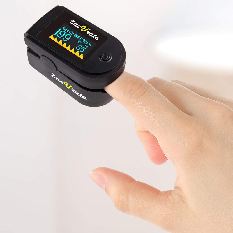 Zacurate 500C Elite Fingertip Pulse Oximeter Blood Oxygen Saturation Monitor with Silicon Cover, Batteries and Lanyard (Mystic Black) Mystic Black - OLED