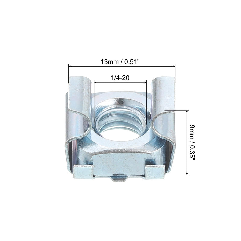 uxcell 1/4-20 Cage Nut, 20Pcs Snap-in Cage Nuts, Carbon Steel Zinc Plated Metric Nut for Server Rack Cabinet, Silver 20