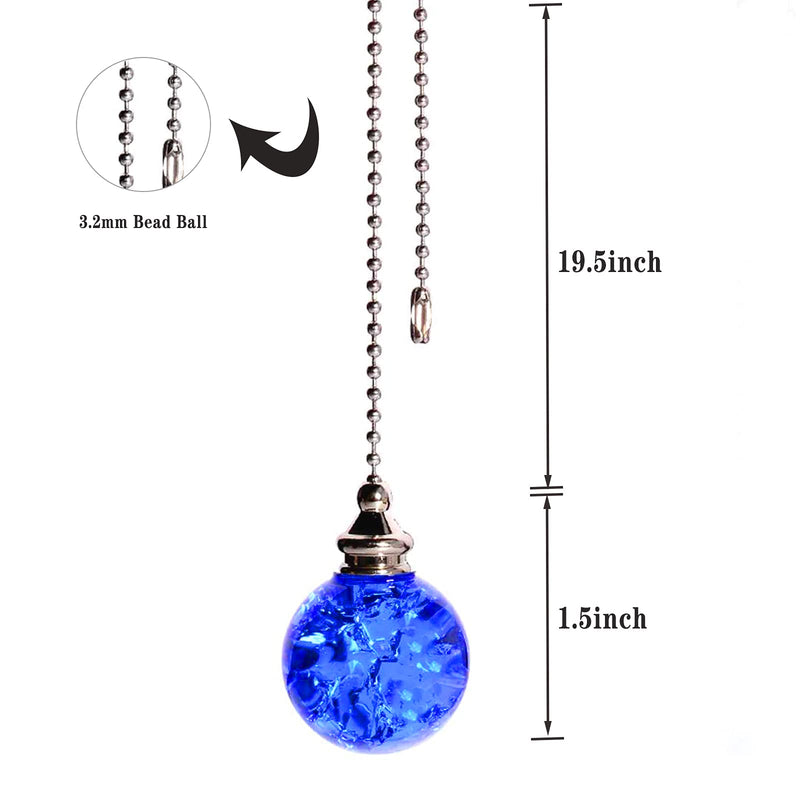 2PCS Ceiling Fan Pull Chain, Ceiling Fan Pull Chain Extension, Pull Chains for Ceiling Fans and Lights, Ceiling Fan Pulls, Light Pull Chain with 21 Inches Ball Beaded Pull Chain, Blue