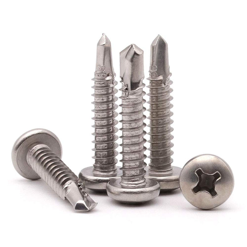 #8 x 1/2" (100 pcs) Pan Head Self Drilling Screws, Phillips Drive Self Tapping Screws, Sheet Metal Screws, 410 Stainless Steel, Full Thread with Drilling Point, No Pre-drilled Needs #8 x 1/2" 100