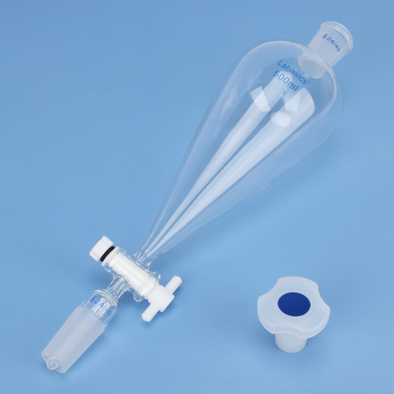 Labasics 500 ml Conical Pear-Shaped Separatory Funnel with PTFE Stopcock, Heavy Wall Borosilicate Glass with 24/40 Joints 500.0 milliliters 1 LB-XMK-Sep-Funnel-24/40