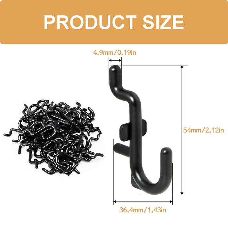 100PCS Pegboard Hooks Plastic Peg Board J Hooks for Hanging Black Pegboard Hooks J Hook Accessories, for 1/4" Pegboards DD017-100 100Pcs