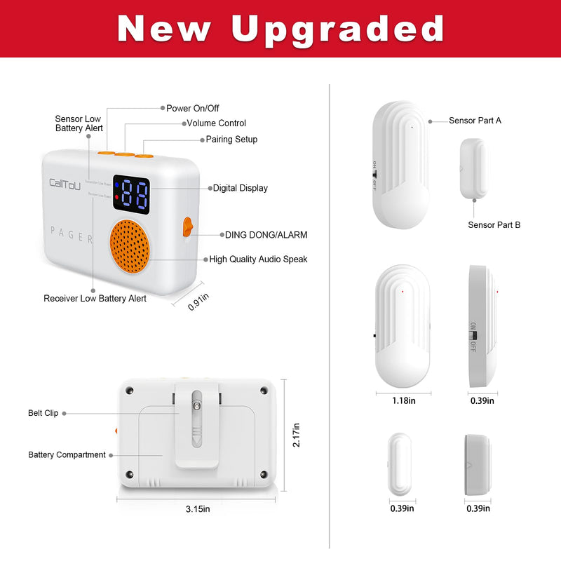 CallToU Door Sensor Chime, Potable Door Chimes for Door Opens, Wireless Door Alarm with 2 Chime Adjustable Vibration 500ft, Entry Alert Chime for Business/Home/Office (3 Sensor + 2 Receiver)