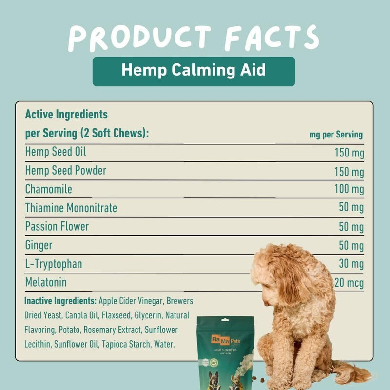 Hemp Calming Chews for Dogs - Soft Supplement with Hemp Seed Oil, Chamomile, Melatonin - Promotes Relaxation, Supports Calm Behavior - All Breeds - USA Made