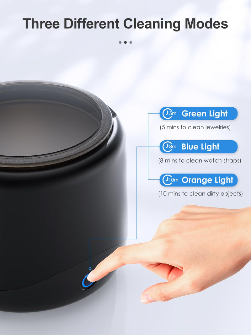 Jewelry Cleaner Machine,Retainer Cleaning Machine with 45 KHz Portable Professional Denture Cleaner for Retainer, Dental, Mouth Guard, Ring, Silver, Jewelry for Home or Travel Black-1