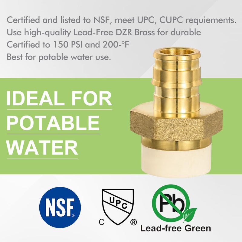 12 Pack 1/2" Pex-A x 1/2" CPVC Transition Adapter Heavy Duty Brass Barb PEX Fittings for for PEX-A and cPVC Pipe Connection,Lead-Free Brass NSF/ANSI 61 NSF 372 Certificate, ASTM F1960 1/2 inch F1960 to CPVC 12PACK