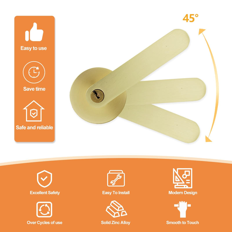 Brushed Gold Interior Handle with 3 Keys, Interior Gold Privacy Lever for Bedroom & Bathroom, Reversible Left/Right, Easy 5–10 Min DIY Installation, Heavy-Duty Build, 1 Pack
