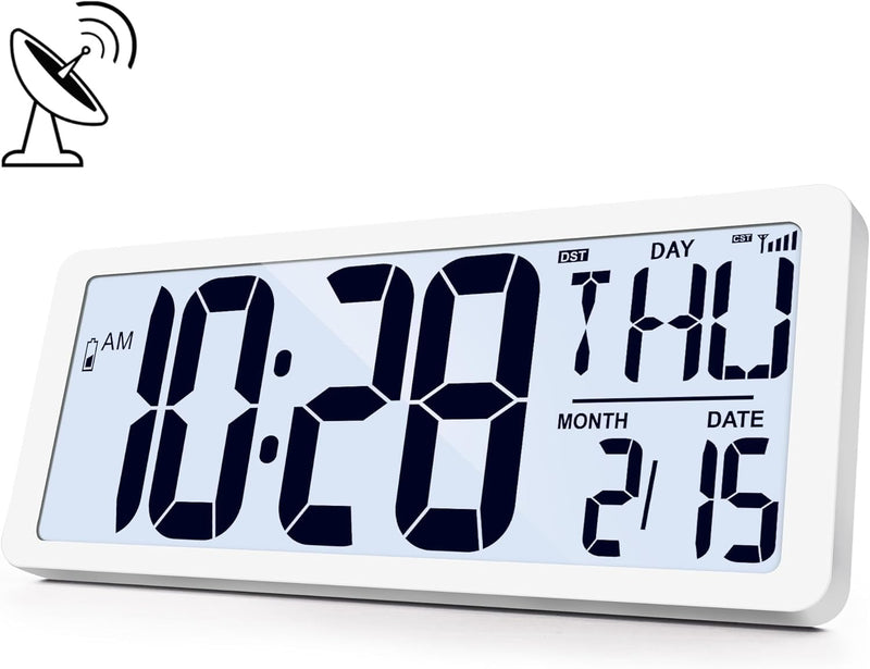 Atomic Clock with Backlight 15" Digital Wall Clock Battery Operated Atomic Wall Clock Digital Alarm Clock with Day Date & Temperature for Wall Office Bedroom Living Room 15" Atomic Clock with Backlight