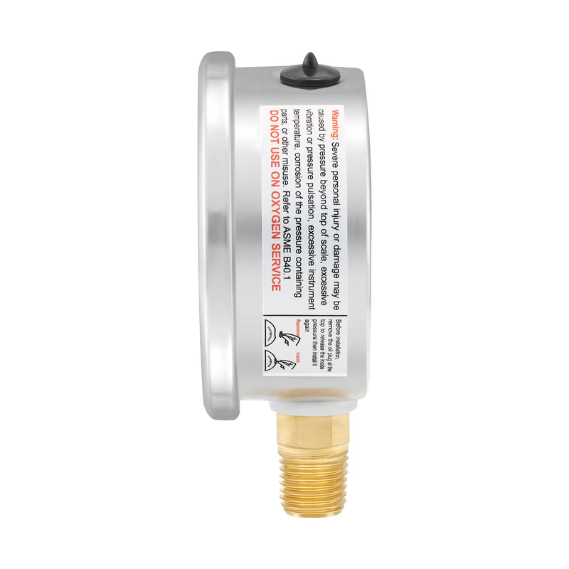 2-1/2" Dial Size, Oil Filled Pressure Gauge, 100psi Pressure Gauge, 1/4" NPT Lower Mount, with Brass Test Plug 1/4"NPT Female with Gauge