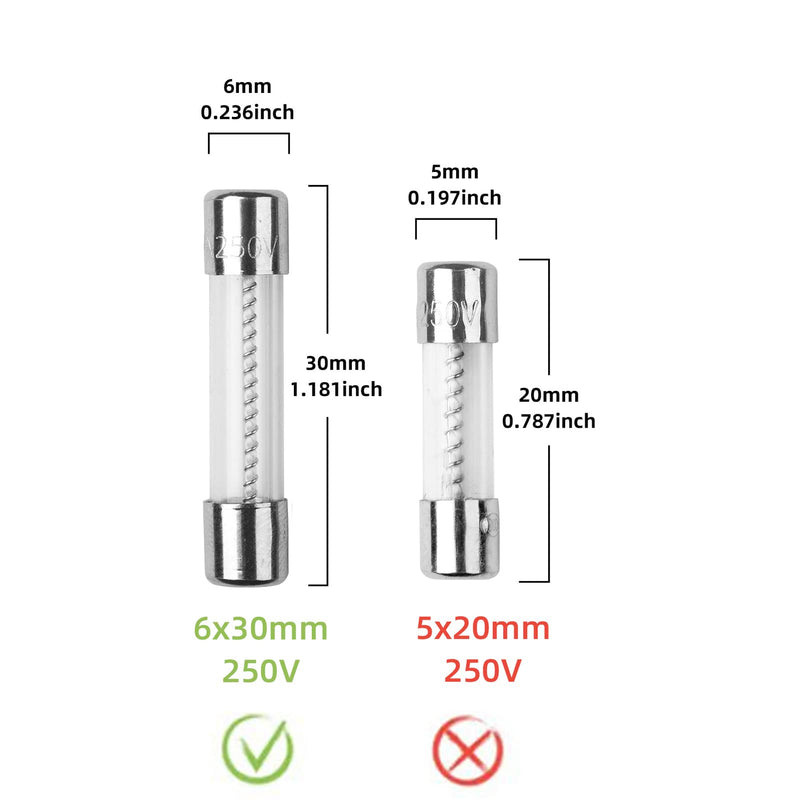 10Pcs T0.5AL250V 6x30mm 0.5A 250V Slow Blow Fuse T0.5AL Glass Slow-Acting Time-delay Fuse 0.5A 6x30mm