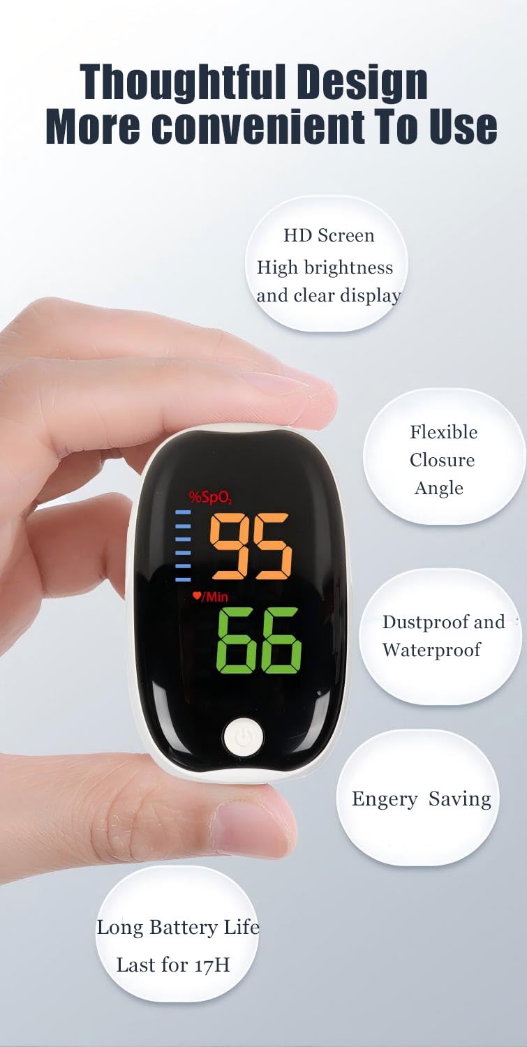 Oxygen Monitor Fingertip, Joxozp Pulse Oximeter Oxygen Saturation Monitor Checking SpO2 Level/Heart Rate/PI for Adults at Home Outdoor Sport Use
