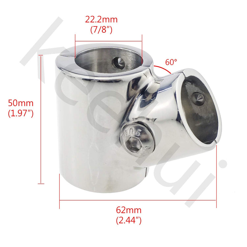 Heavy Duty 316SS Boat Hand Rail Fitting- Polished 60 Degree T/Tee Hinged/Split Fitting 7/8" Tube 1PC FOR 7/8" TUBE