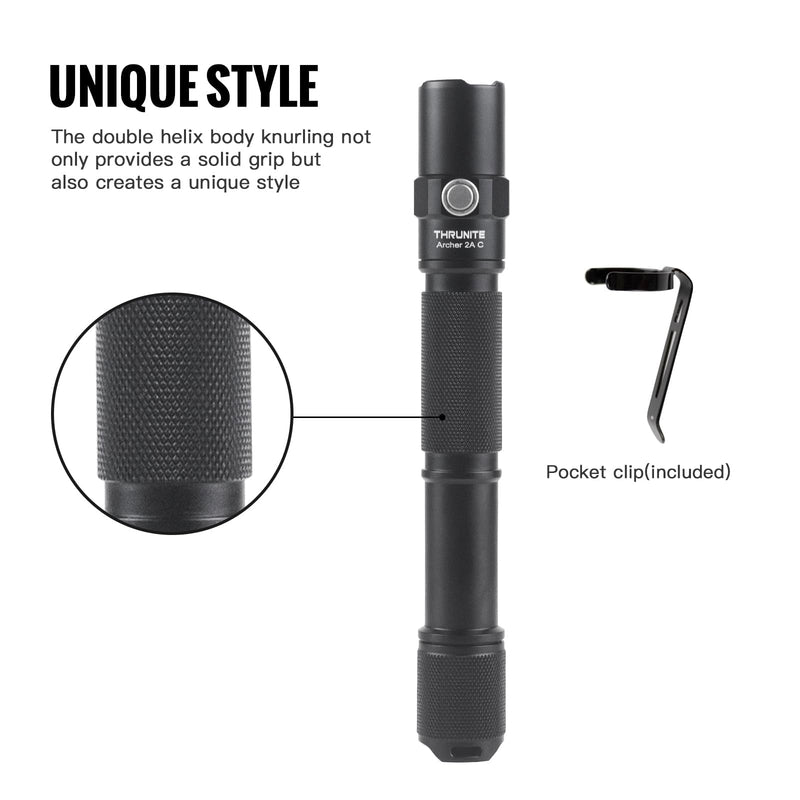 ThruNite Archer 2A C LED Rechargeable Flashlight, High 1000 Lumens AA Flashlight with Lanyard, IPX8 Waterproof Dual Switch Small Outdoor Light for Hiking, Camping, Everyday Use, EDC - CW Archer 2A C Cool White